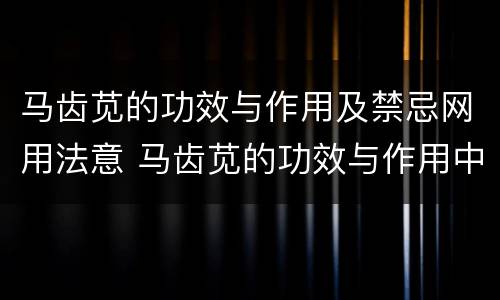 马齿苋的功效与作用及禁忌网用法意 马齿苋的功效与作用中用法禁忌本网