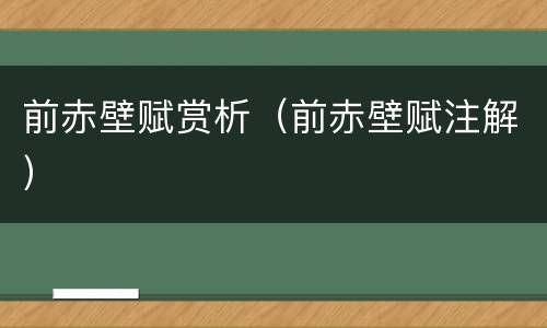前赤壁赋赏析（前赤壁赋注解）