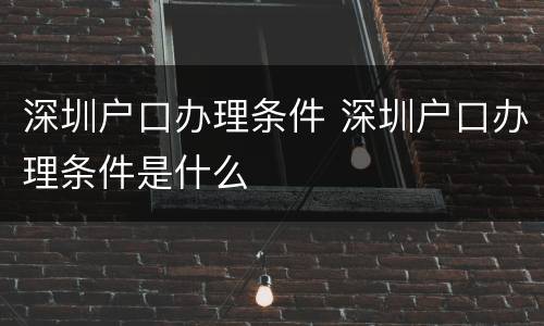 深圳户口办理条件 深圳户口办理条件是什么
