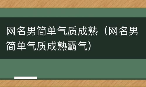 网名男简单气质成熟（网名男简单气质成熟霸气）