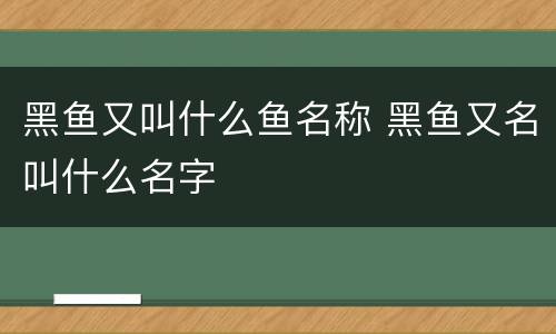 黑鱼又叫什么鱼名称 黑鱼又名叫什么名字
