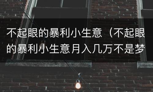 不起眼的暴利小生意（不起眼的暴利小生意月入几万不是梦）