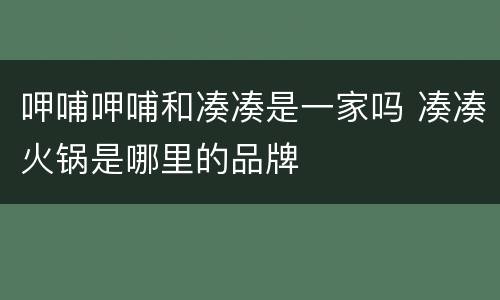 呷哺呷哺和凑凑是一家吗 凑凑火锅是哪里的品牌