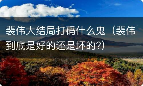 裴伟大结局打码什么鬼（裴伟到底是好的还是坏的?）