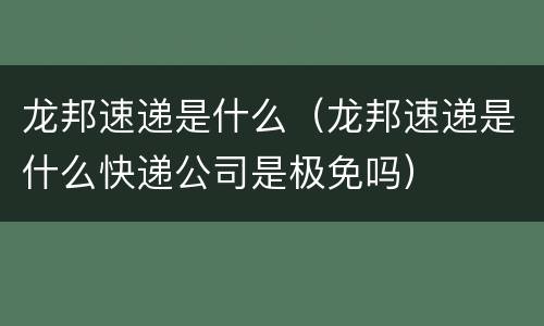 龙邦速递是什么（龙邦速递是什么快递公司是极免吗）