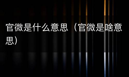 官微是什么意思（官微是啥意思）