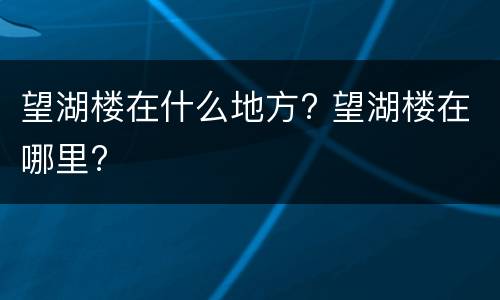 望湖楼在什么地方? 望湖楼在哪里?