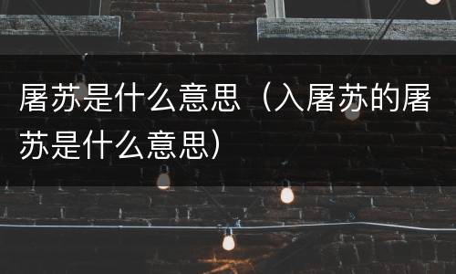 屠苏是什么意思（入屠苏的屠苏是什么意思）