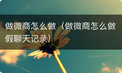 做微商怎么做（做微商怎么做假聊天记录）