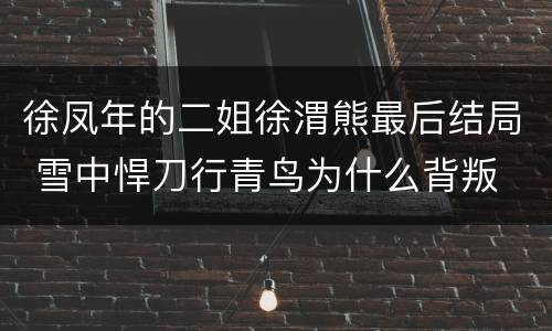 徐凤年的二姐徐渭熊最后结局 雪中悍刀行青鸟为什么背叛